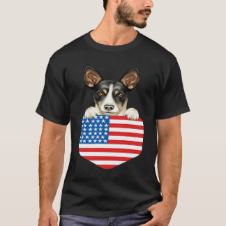 T-shirt Chien Rat Terrier du Drapeau Américain Dans Poche