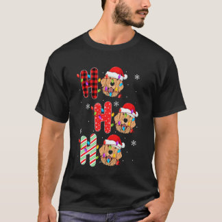 T-shirt Chien Retriever doré Ho Ho Ho Santa Noël Lumière