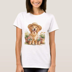 T-shirt Chien Retriever Doré Jardinière Pots de Fleurs