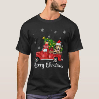 T-shirt Chien Retriever doré montant un camion rouge Noël