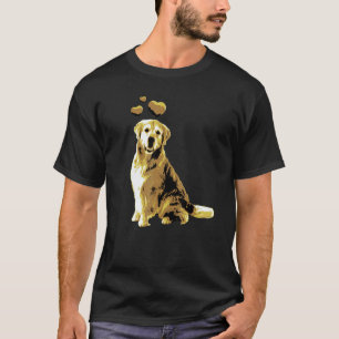 T-shirt Chien Retriever Doré Rétro Mignon Avec Des Coeurs
