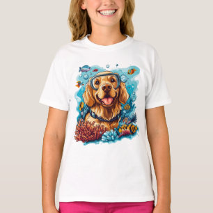T-shirt Chien Retriever Doré Snorkeling dans un Récif de C