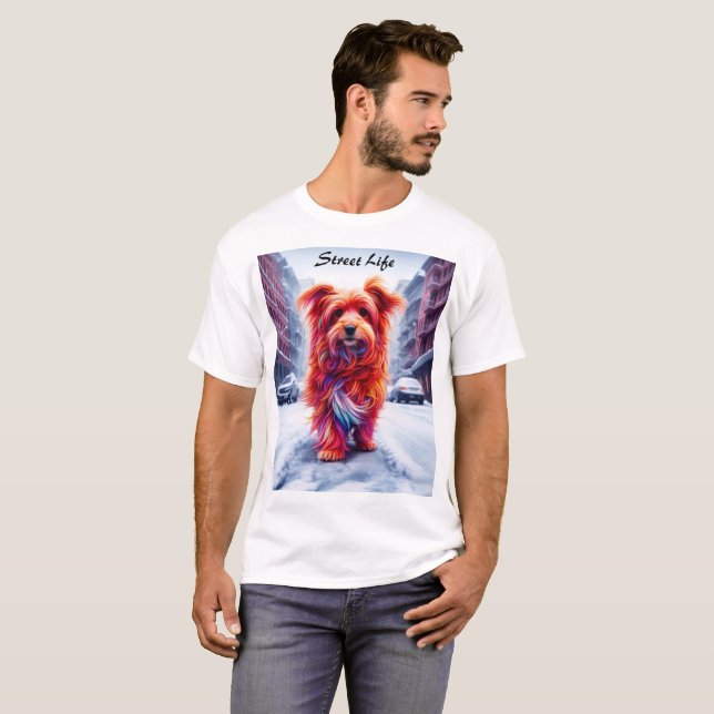 T-shirt Chien sans abri dans la nuit froide enneigée urbai (Devant entier)