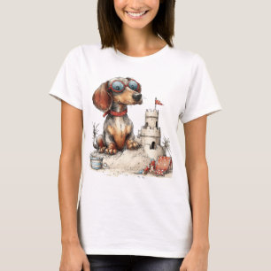 T-SHIRT CHIEN SAUPIQUET DACHSHUND AU THÈME D'ÉTÉ ADORABLE