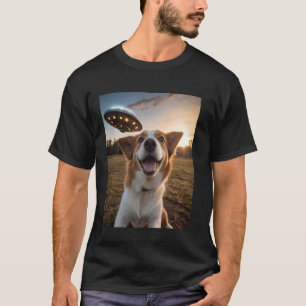 T-shirt Chien selfie avec alien ufo drôle hommes femmes en