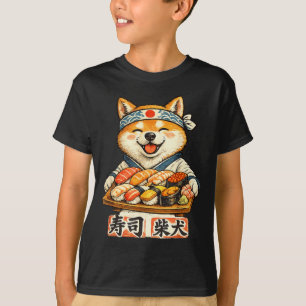 T-shirt Chien shiba inu drôle mangeant des sushis nourritu