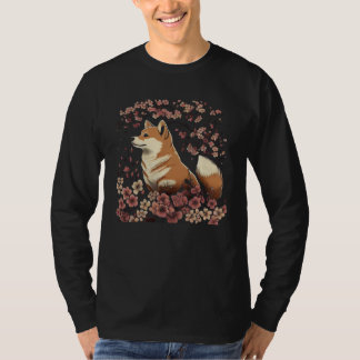 T-shirt Chien Shiba Inu Graphique Japonais Fleur de Cerisi