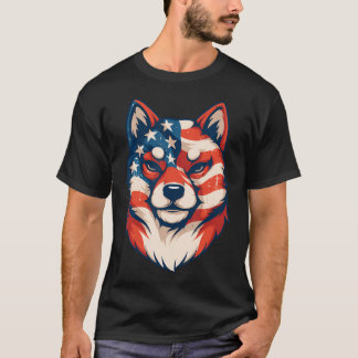 T-shirt Chien Shiba Inu Patriotique Drapeau Américain Vint