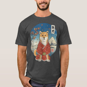 T-shirt Chien Shiba Inu Samurai Ukiyoe Samurai Chien Akita