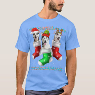 T-shirt Chien Sibérie Husky Chaussettes de Noël Drôle Noël
