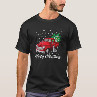 T-shirt Chien sibérien Husky Noël Camion rouge Joyeux Noël