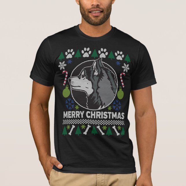 T-shirt Chien sibérien Husky race laide pull de Noël (Devant)