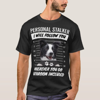 T-shirt Chien Stalker Personnel Bordure Noir Et Blanc Coll