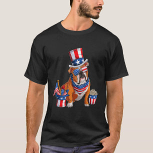T-shirt Chien-taupe anglais mignon 4 juillet American Flag