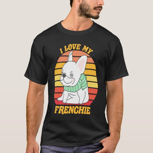 T-shirt Chien taureau français mignon J'aime mon Chien fra (Devant)