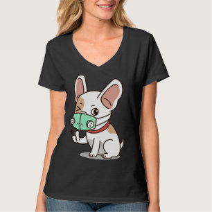 T-shirt Chien-taureau français portant un masque respirato