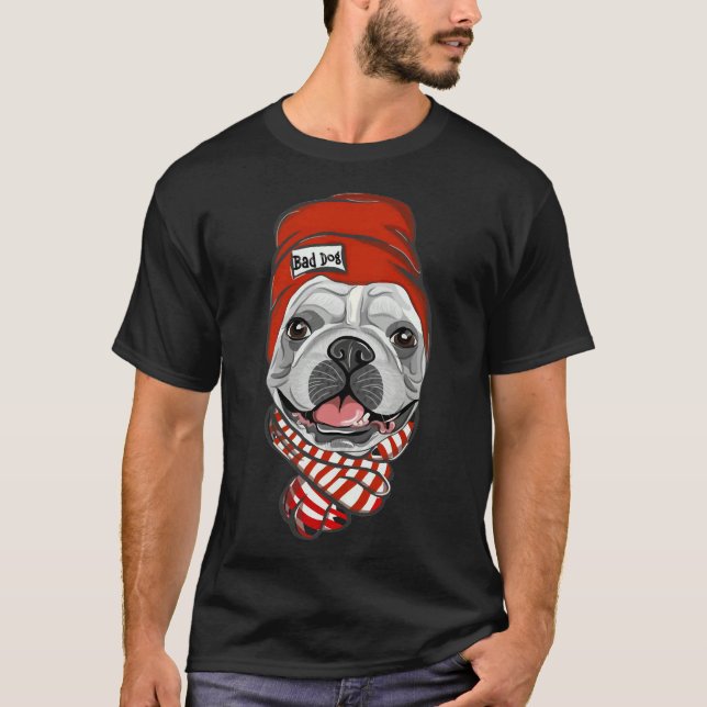 T-shirt Chien-taureaux Français Avec Casquette Rouge Écart (Devant)