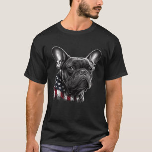 T-shirt Chien-taureaux Français Avec Drapeau Américain Sur