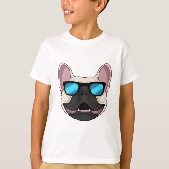 T-shirt Chien-taureaux français avec lunettes de soleil (Devant)