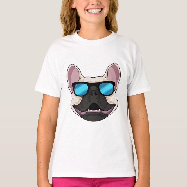 T-shirt Chien-taureaux français avec lunettes de soleil (Devant)