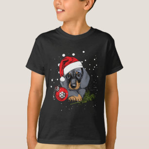 T-shirt Chien teckel Noël arbre lumière Santa cadeau de No