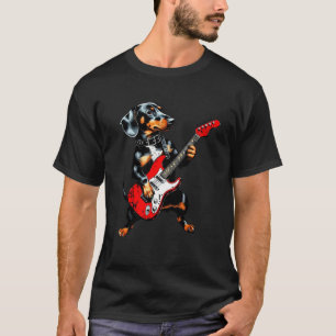 T-shirt Chien teckel vintage jouant de la guitare drôle