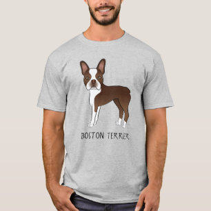 T-shirt Chien Terrier Brown Et Blanc De Boston Avec Texte