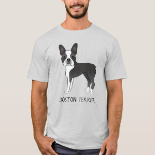 T-shirt Chien Terrier De Boston Noir Et Blanc Avec Texte