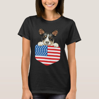 T-shirt Chien Terrier Rat Flag Américain Dans Une Poche