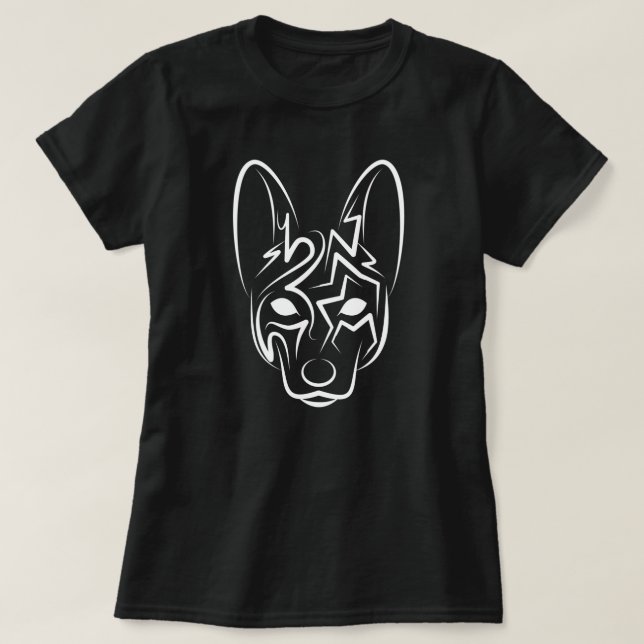 T-shirt Chien tribal noir et blanc (Design devant)