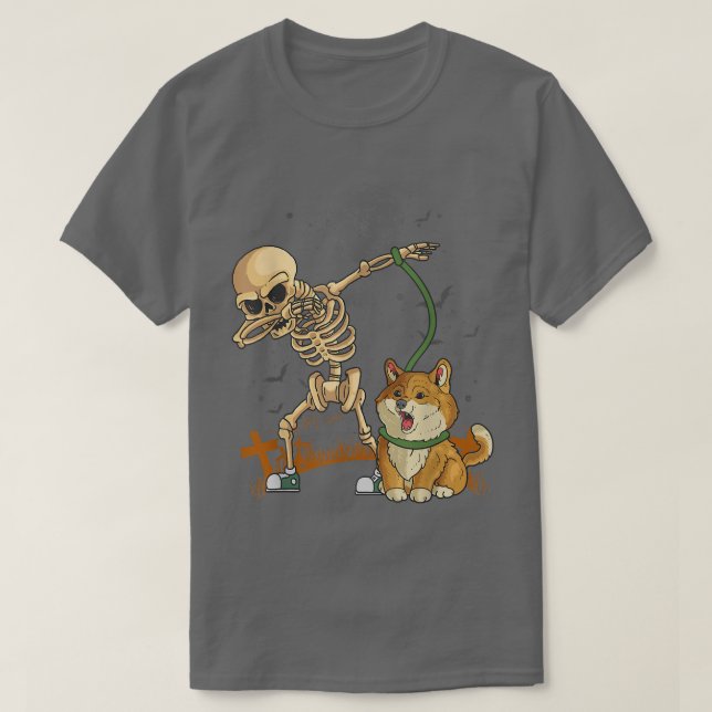 T-shirt Chien Walker Skeleton Corgi Chien Marche  (Design devant)