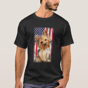 T-shirt Chien Yorkshire Terrier Drapeau Américain Vintage