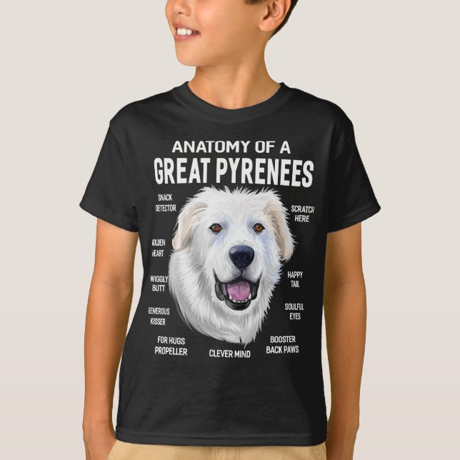 T-shirt Chiens 365 Anatomie d'un chien des Pyrénées Chien  (Devant)