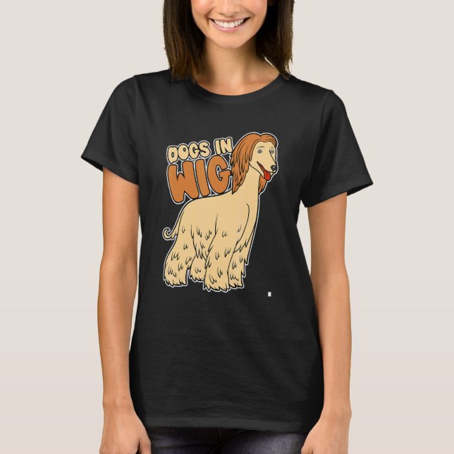 T-shirt Chiens Dans La Perruque De Perruque Faux Cheveux (Devant)