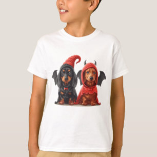 T-shirt Chiens de Halloween Dachshund Devil Bat