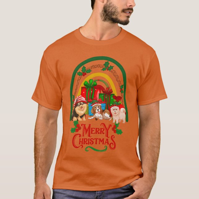 T-shirt Chiens de Noël voeux Joyeux Noël kawaii garçon (Devant)