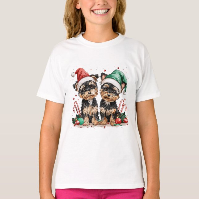 T-shirt Chiens de Noël Yorkshire Terrier (Devant)