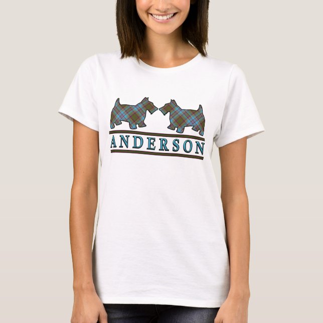 T-shirt Chiens de Scottie de tartan d'Anderson de clan (Devant)
