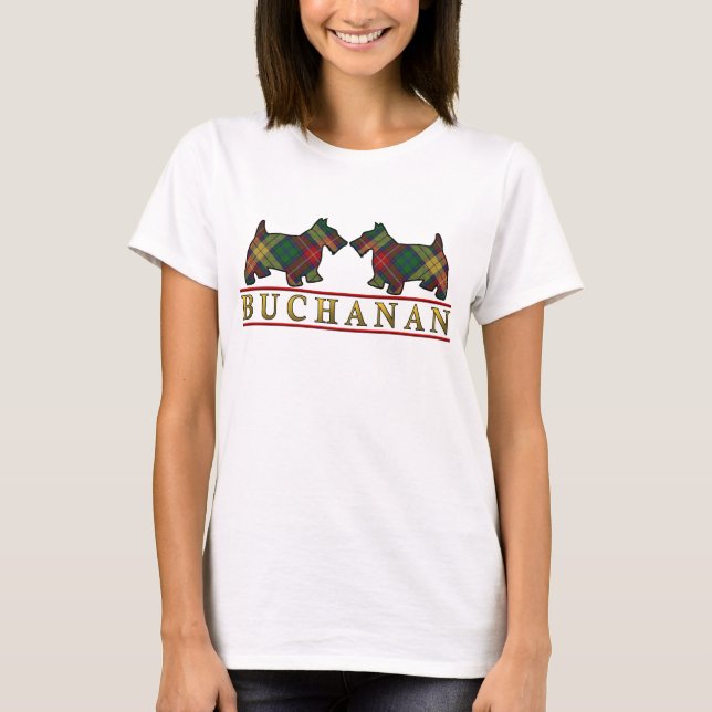 T-shirt Chiens de Scottie de tartan de Buchanan de clan (Devant)