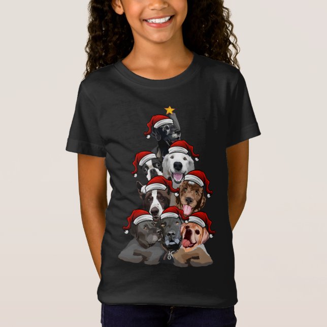 T-Shirt Chiens mignons à Santa Hats Arbre de Noël avec Sta (Devant)