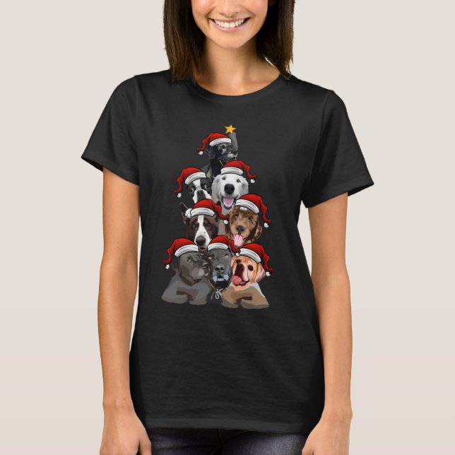 T-shirt Chiens mignons à Santa Hats Arbre de Noël avec Sta (Devant)