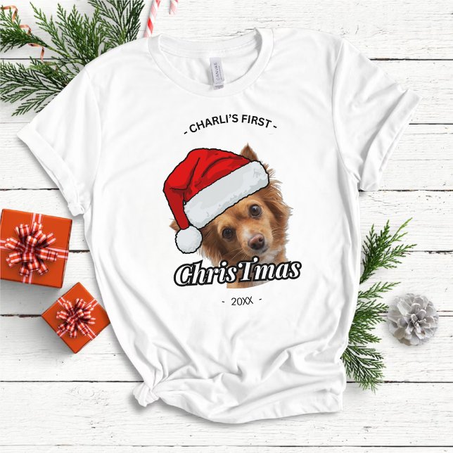 T-shirt Chiens Premiers Noël Photo personnalisée Chien (Créateur téléchargé)