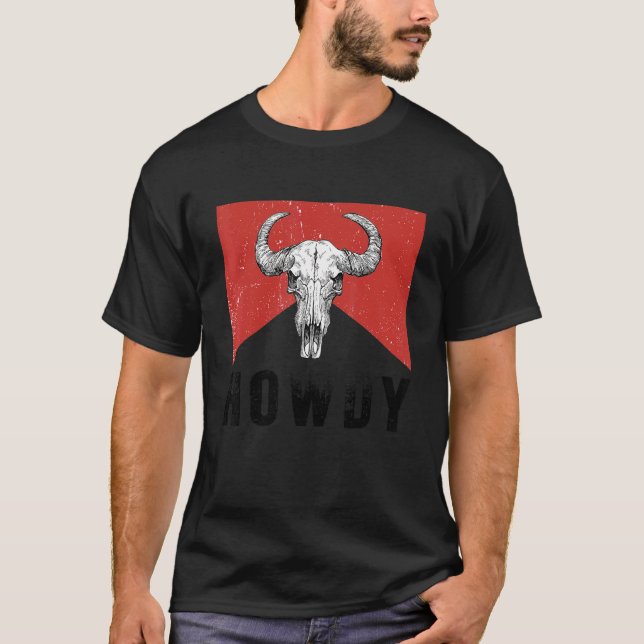 T-shirt Chiffre de taureau de Howdy occidental noir et bla (Devant)