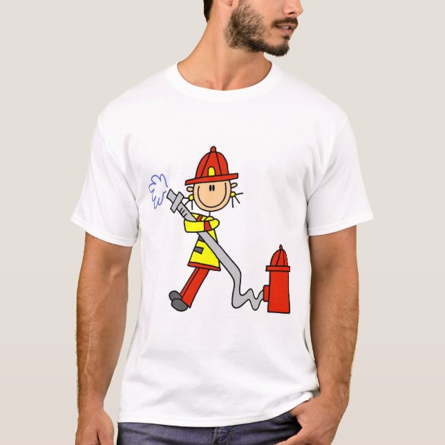 T-shirt Chiffre sapeur-pompier de bâton avec le tuyau (Devant)