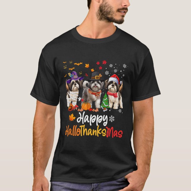 T-shirt Chih Tzu Chien Halloween Noël Joyeux Hallomerci (Devant)