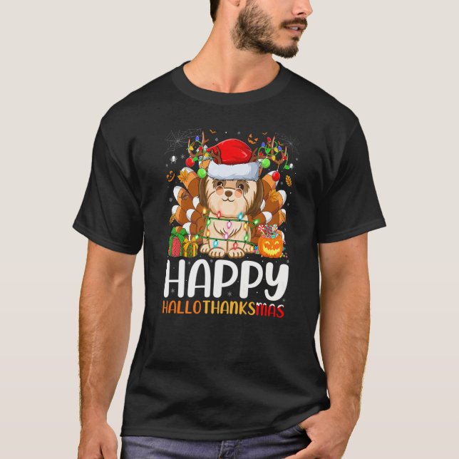 T-shirt Chih Tzu Chien Halloween Noël Joyeux Hallomerci (Devant)