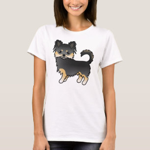 T-shirt Chihuahua à poil long noir et feu Cute Dog