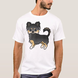 T-shirt Chihuahua à poil long noir et feu Mignon Chien