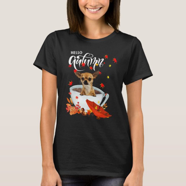 T-shirt Chihuahua Autumn Dog And Coffee Fall Thanksgiving  (Devant)