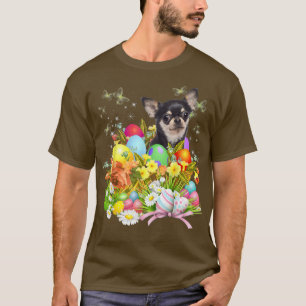 T-shirt Chihuahua Bunny Chien avec Panier d'oeufs de Pâque
